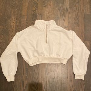 Cropped White Quarter Zip Sweatshirt